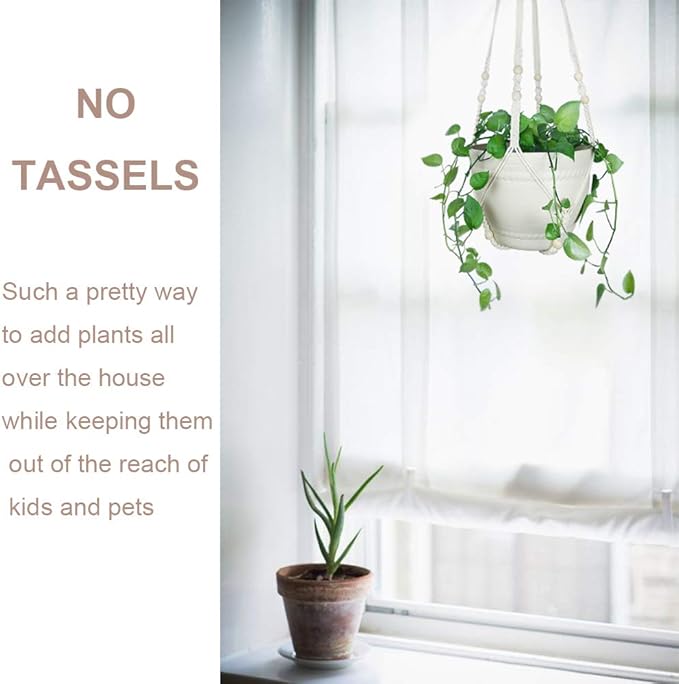 43 Inches Macrame Plant Hangers Large for up to 12 inch Pot Extra Long with Heavy Duty Swag Hooks No Tassel Cotton Rope Hanging Plant Holders (Beige, 2 Pack)