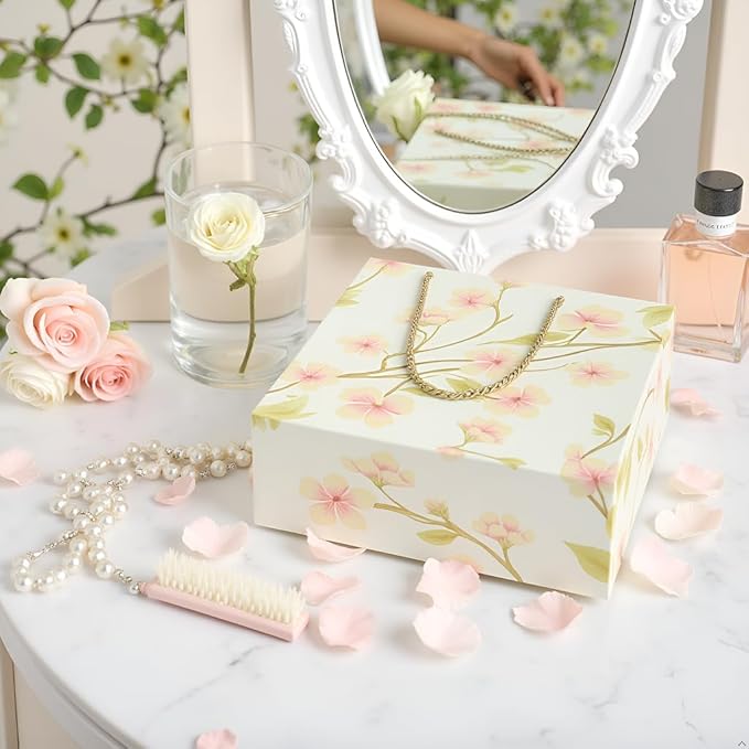 Luxury Gift Box with Magnetic Lid, Finished Size 9.8×7.9×4 In,Collapsible Rectangle Storage Box with Gift Bag for Wedding,Birthday, Party,Christmas,Valentine's Day