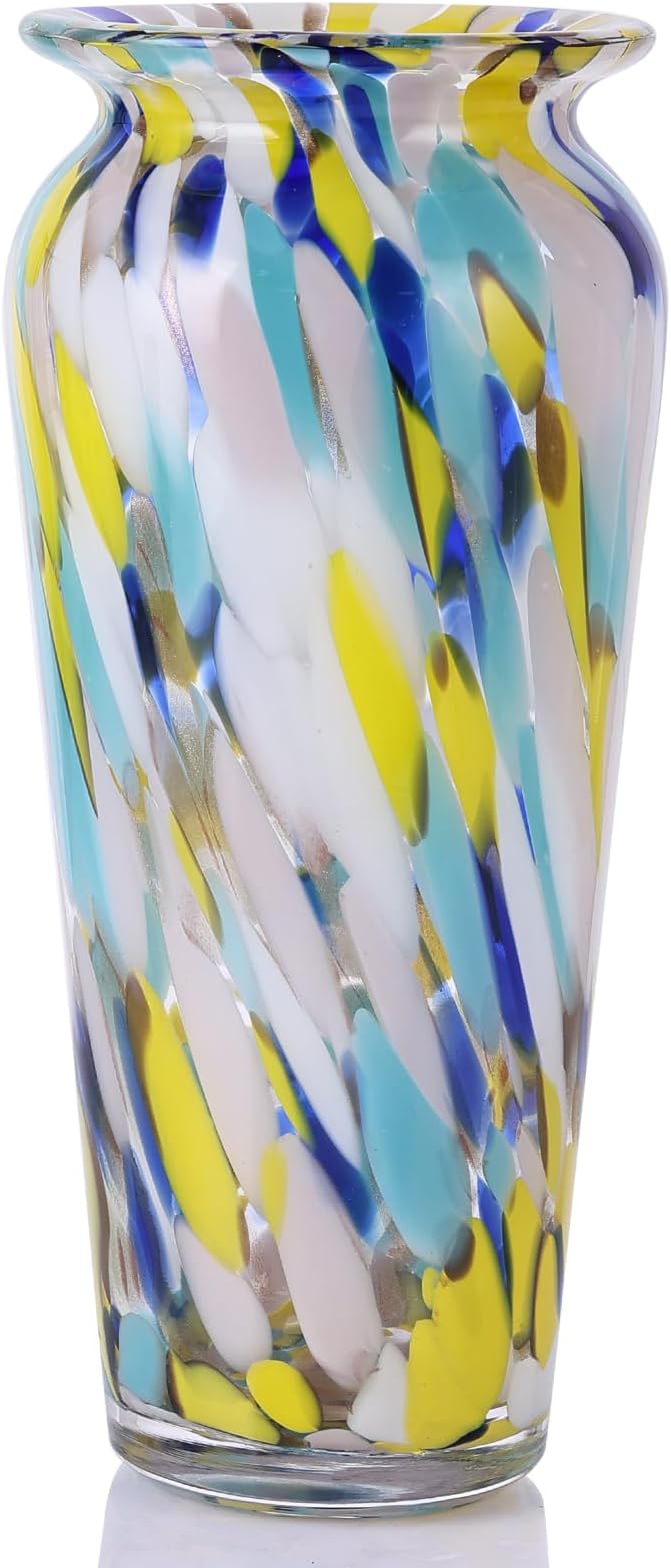Blown Glass Colorful vase, Colorful Home Decorations, Modern Art Wide Mouth vase for Living Room Dining Coffee Table entryway TV Cabinet Bedside Table Centerpiece.