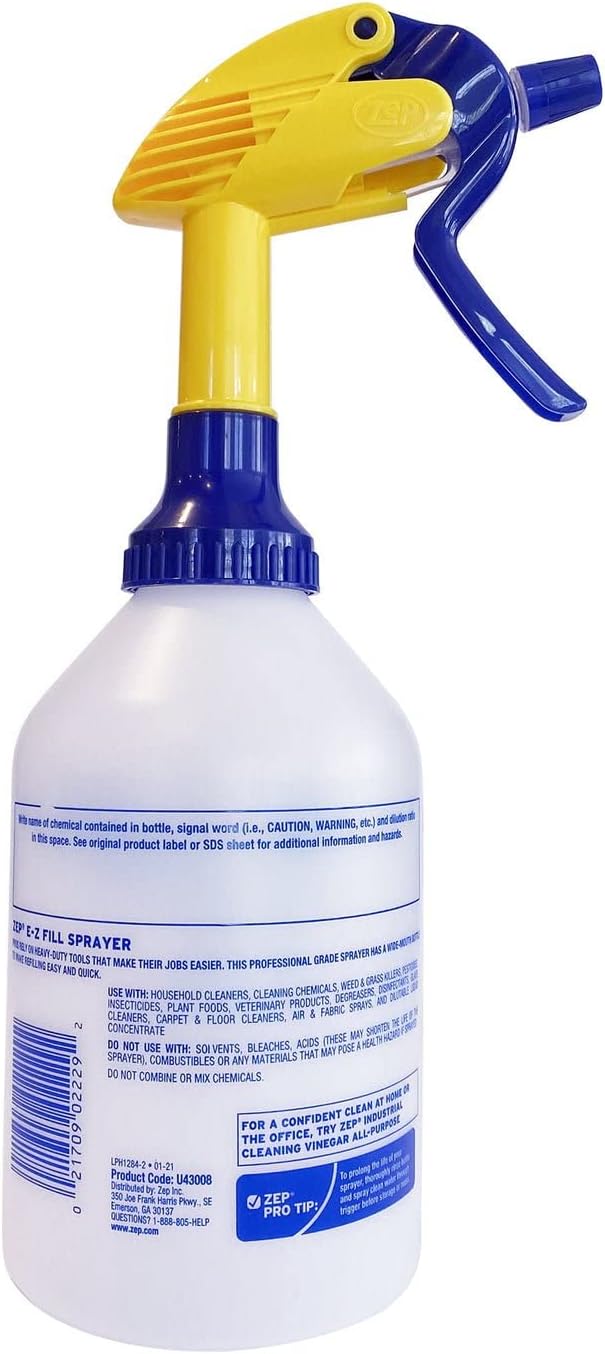 Zep E-Z Fill Professional Sprayer - 32 oz (Case of 8) - U43008 - Wide Mouth Spray Bottle for Easy Pouring, High Output, Great for Cleaners, Degreasers and More