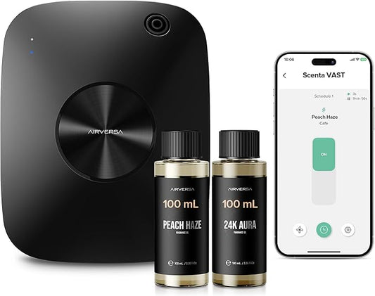 Airversa Smart Waterless Essential Oil Diffuser, 400mL Capacity with 200mL Fragrance Scent Oils, Up to 2000 sq ft Aromatherapy Scent Air Machine for Large Room and Commercial Use, ANA Black Kit