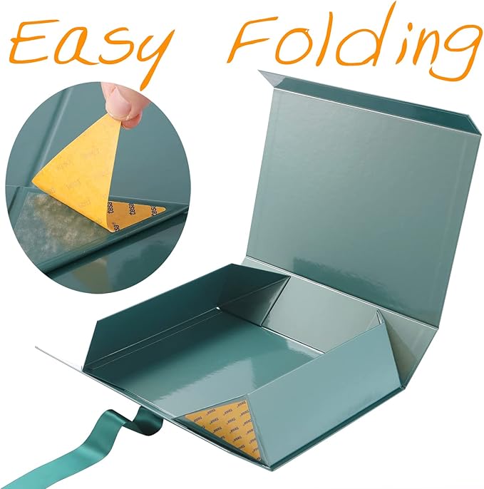 GREEN BEAN Large Gift Box with Lid for Present 13x9.7x3.4 Inches, Green Magnetic Gift Box with Ribbon, Bridesmaid Proposal Box (Glossy Green)