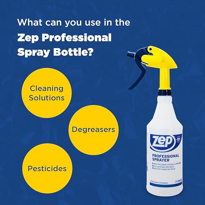 Zep Professional Sprayer Bottle – Fine Mist up to a 30-Foot Stream - (Case of 6) 32 oz.-Versatile Adjustable Nozzle Spray Bottles with a Fine Mist or Powerful Spray, Refillable for Diluted Concentrate