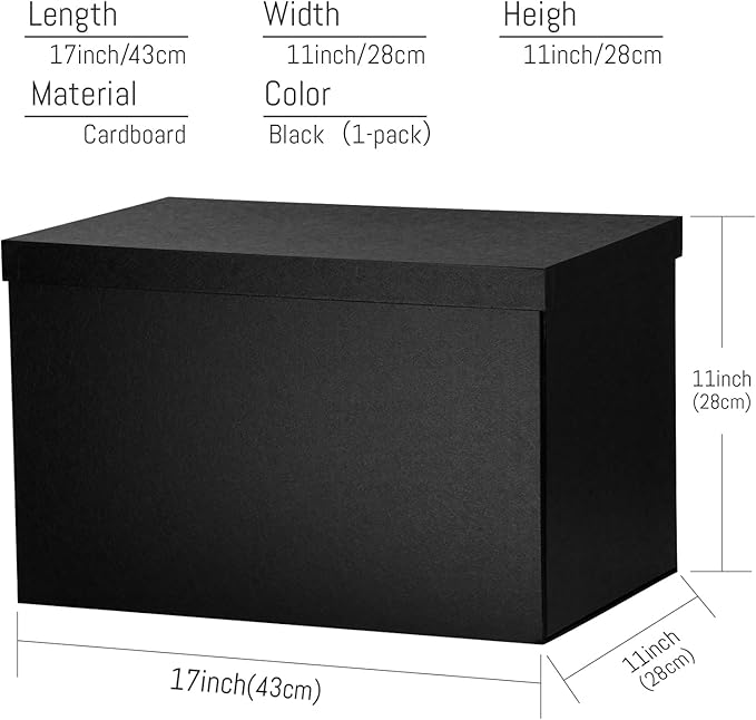 YINUOYOUJIA Extra Large Gift Box,17x11x11 inches Black Gift Boxes with Lids for Presents,11-inch Deep Gift Box for Wrapping Gifts.Ideal for Birthday,Weddings,Anniversary,Christmas or Business.