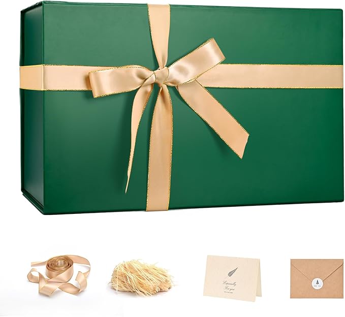 LIFELUM Christmas Gift Box 14"x8.5"x4.5" Gift Boxes for Presents Gift boxes with Shredded Filler Card Ribbon Anniversary Wedding Birthday