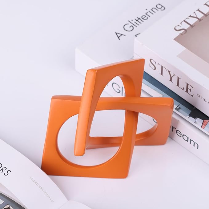 XMGZQ Orange Knot Statue for Coffee Table Centerpiece Decor,Modern Abstract Art Geometric Sculpture and Figurines, Home Decor Accent,Cube Knick Knacks for Shelves,Bookshelf,Entryway,Floating