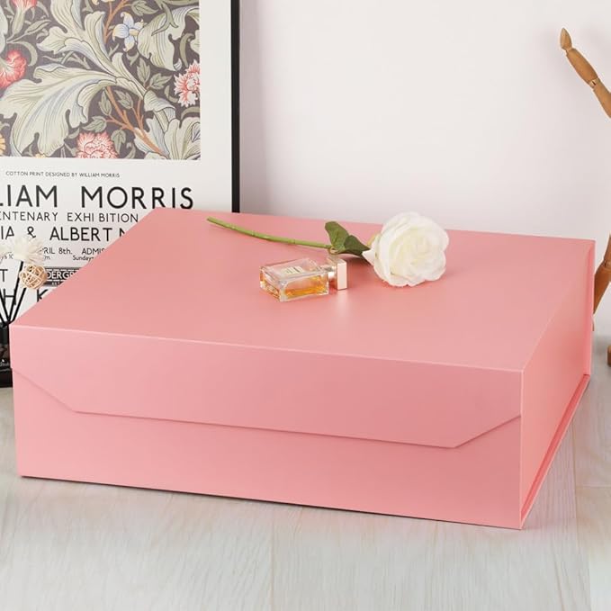 Pink Extra Large Gift Box with Lid 1 Pcs 19x16x6 Inches, Gift Box large Pink Gift Boxes for Presents Clothes Robe Wedding Dress Sweater,Reusable Foldable Bridesmaid Proposal Box（Matte）