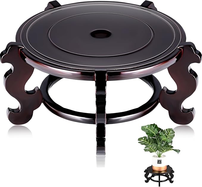 Yoiemivy 12 Inch Wooden Plant Stand Vase Stand Indoor Chinese Fishbowl Planter Stands for Display Oriental Style Indoor Plant Pot Pedestal Stand (12 Inch)