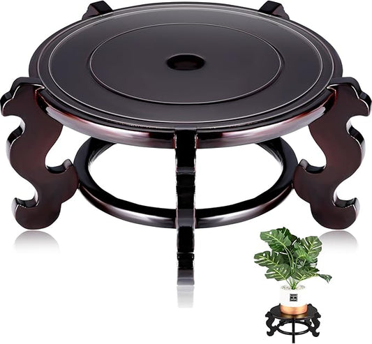 Yoiemivy 8 Inch Wooden Plant Stand Vase Stand Indoor Chinese Fishbowl Planter Stands for Display Oriental Style Indoor Plant Pot Pedestal Stand (8 Inch)