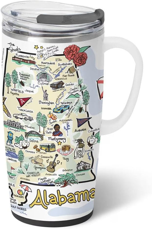 Swig Life 22oz Travel Mug, Insulated Tumbler with Handle and Lid, Travel Coffee Mug, Cup Holder Friendly, Stainless Steel 22 oz Tumbler, Reusable Insulated with Lid (Alabama)