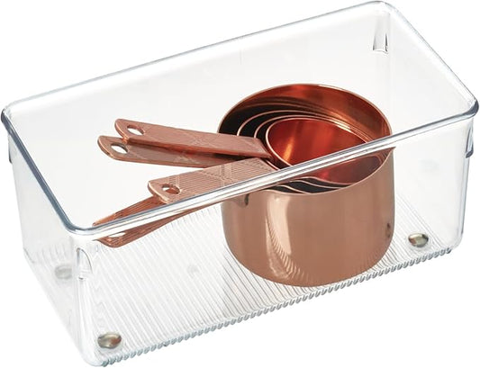 iDesign Linus Plastic Kitchen Drawer Organizer for Silverware, Spatulas, Cutlery, Gadgets, Office Supplies, Cosmetics, 4" x 8" x 3" - Clear