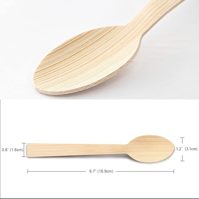 Bamboo Utensils- 2000 PK Bamboo Spoons for Eating Disposable 100% Compostable Eco Friendly Biodegradable Renewable Natural Travel Cutlery 6.7" Spoon Bulk for Party/Wedding/Camping/Travelling