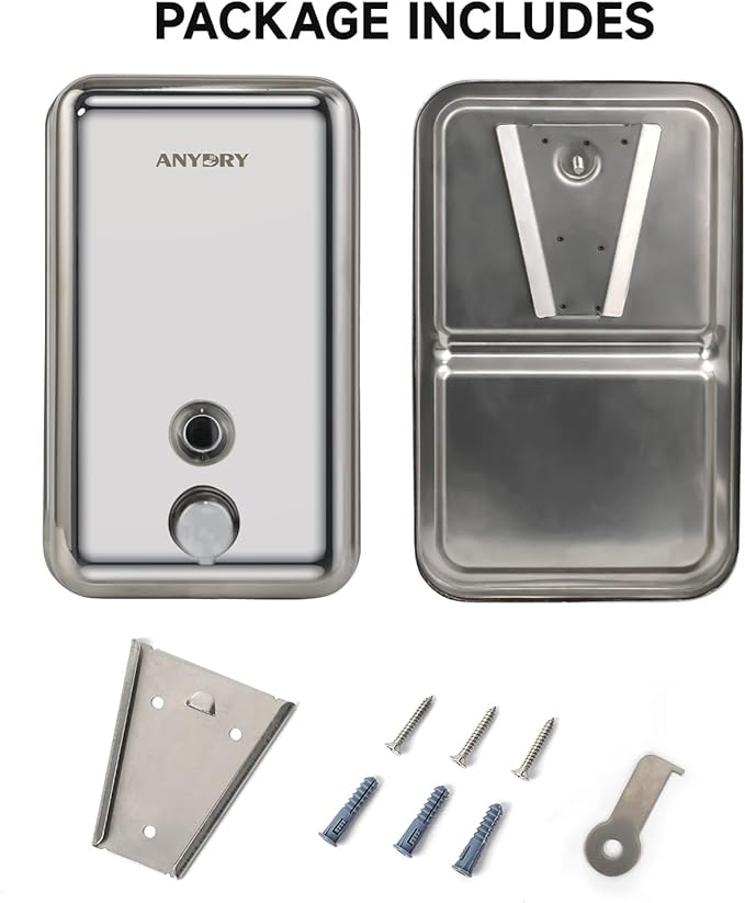 Commercial Soap Dispenser Wall Mount, Polished Stianless Steel Finish Manual Soap Dispenser - 37oz (1100ml) Model 1003