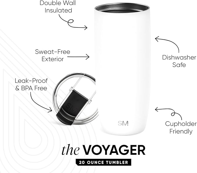 Simple Modern Travel Coffee Mug Tumbler with Flip Lid | Reusable Insulated Stainless Steel Cold Brew Iced Coffee Cup Thermos | Gifts for Women Men Him Her | Voyager Collection | 20oz | Winter White