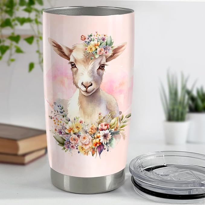 SANDJEST Goat Tumbler 20oz Girl Loves Goats Stainless Steel Insulated Tumblers Coffee Travel Mug Cup Gifts for Women Girl Teen Birthday Christmas