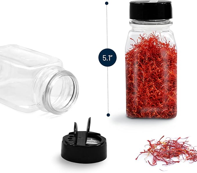 RoyalHouse 6 Pack 9.5 Oz Plastic Spice Jars with Black Cap, Clear and Safe Plastic Bottle Containers with Shaker Lids for Storing Spice, Herbs and Seasoning Powders, BPA Free, Made in USA