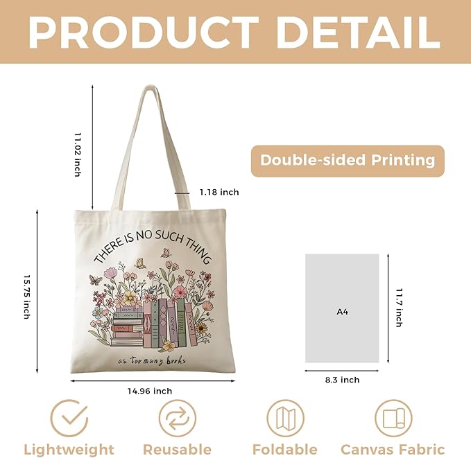 Cute Aesthetic Canvas Tote Bag for Women, Reusable Foldable Shopping Cotton Shoulder Totebag with Zipper Pocket