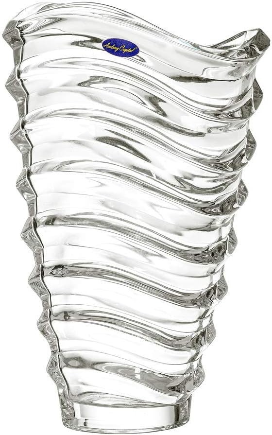 Amlong Crystal Large Clear Ocean Waves Vase 13 inches High (6 inch Top and 3 inch Bottom)