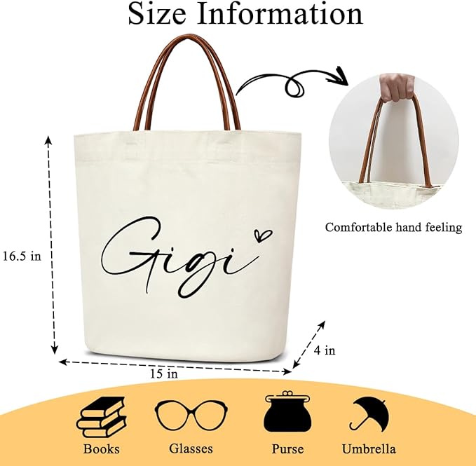 Canvas Tote Bag for Women, Birthday Gifts, Aesthetic Reusable Grocery Shopping Bags With Leather Handles