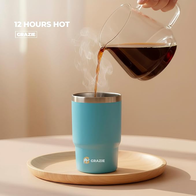 Insulated Stainless Steel Coffee Mug 16 oz with Flip Straw Lid Double Wall Vacuum Travel Tumbler for Hot and Cold Drinks Leakproof Portable Reusable Cup for Work Camping Hiking School Gym Ocean Mist