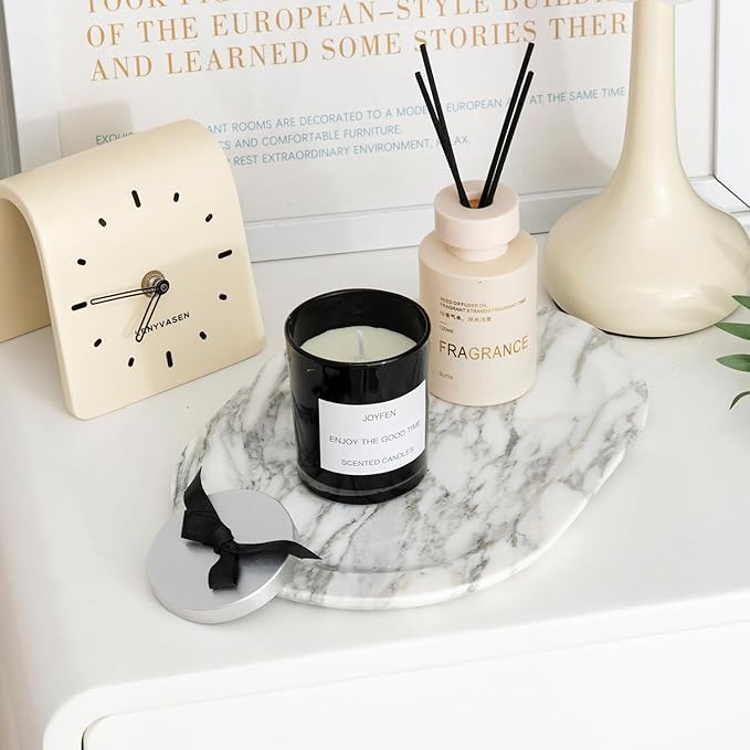 Natural Marble Decorative Tray Bathroom Counter Perfume Organizer Vanity Tray for Home Decor, Jewelry Candle, Coffee Table, Soap Holder Dresser Countertop Accessories 8"x11" Carrara