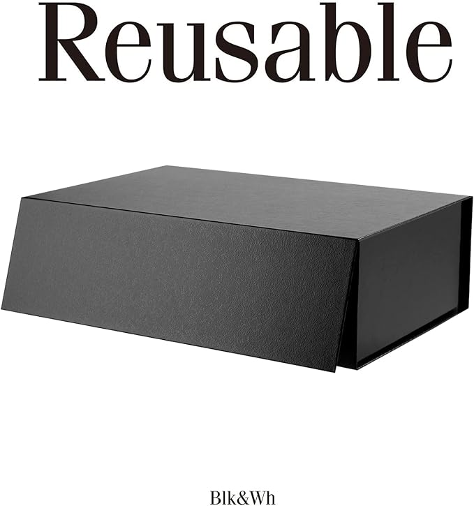 BLK&WH 6 Collapsible Groomsman Boxes, 13.5x9x4.1 Inches, Large Black Gift Boxes with Lids, Glossy Black with Grass Texture