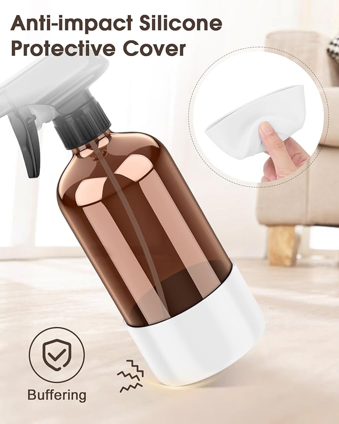 Glass Spray Bottle with Silicone Sleeve Protection, Amber Glass Spray Bottle Set for Window Cleaner Aromatherapy Facial Hydration Watering Flowers Hair Care 2 Pack/16 oz (White, 16 oz)