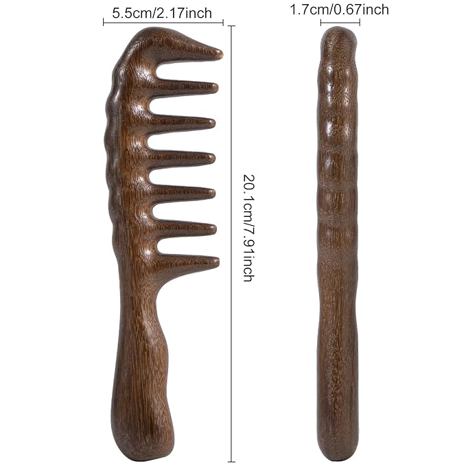Wooden Wide Tooth Comb, Large Thicken Natural Sandalwood Hair Combs for Curls, Women and Men, Detangles Long Thick Wet or Dry Hair, Head Scalp Massager, Anti-static (Golden Sandalwood)