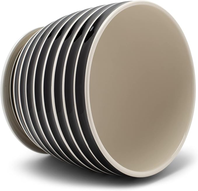 Napco Striped Black and White Ribbed 5.5 x 6 Inch Ceramic Flower Pot Planter with Saucer