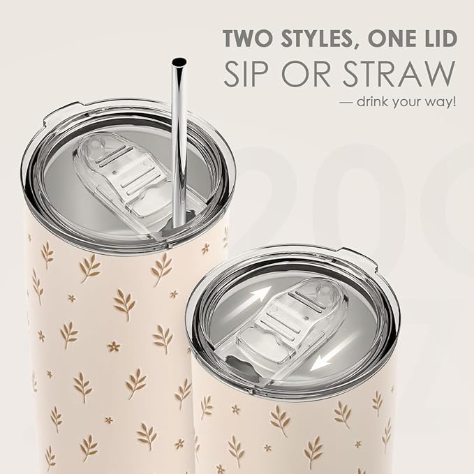 SANDJEST Botanical Tumbler 20oz, Stainless Steel Travel Cup with Lid, Insulated Coffee Mug, Botanical Gifts for Women Girls Friends Sisters on Birthday Christmas