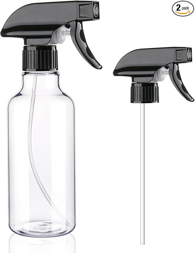 Spray Bottles Plastic Spray Bottle for Hair Mist/Stream Heavy Duty Empty Spray Bottles for Cleaning Solutions, Plants, Cooking (12oz-Blackclear+nozzle)