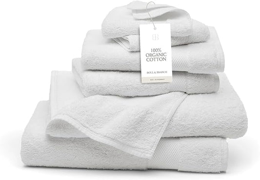BOLL & BRANCH Plush Bath Towel Set - White - 6 Piece - Includes 2 Bath Towels, 2 Hand Towels & 2 Washcloths - 100% Organic Cotton - Ultra Soft & Luxurious - Quick Absorbing