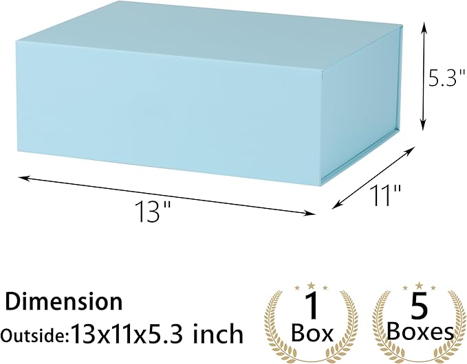 Light Blue Gift Box,13x11x5.3 Large Gift Boxes With Lids For Presents Includes Ribbon And Diy Printable Sticker Paper,Bridesmaid Proposal Box,Magnetic Gift Box For Birthday,Wedding,Graduation