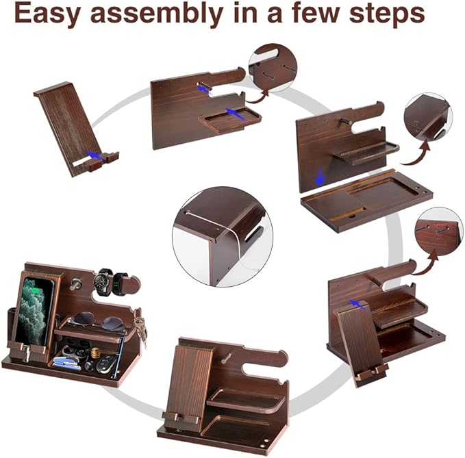 Gifts for Men Wood Phone Docking Station for Mens Gifts for Christmas Husband Anniversary Dad Birthday Gifts for Men or Dad - Nightstand Organizer Purse Father Desk Accessories & Workspace Organizer