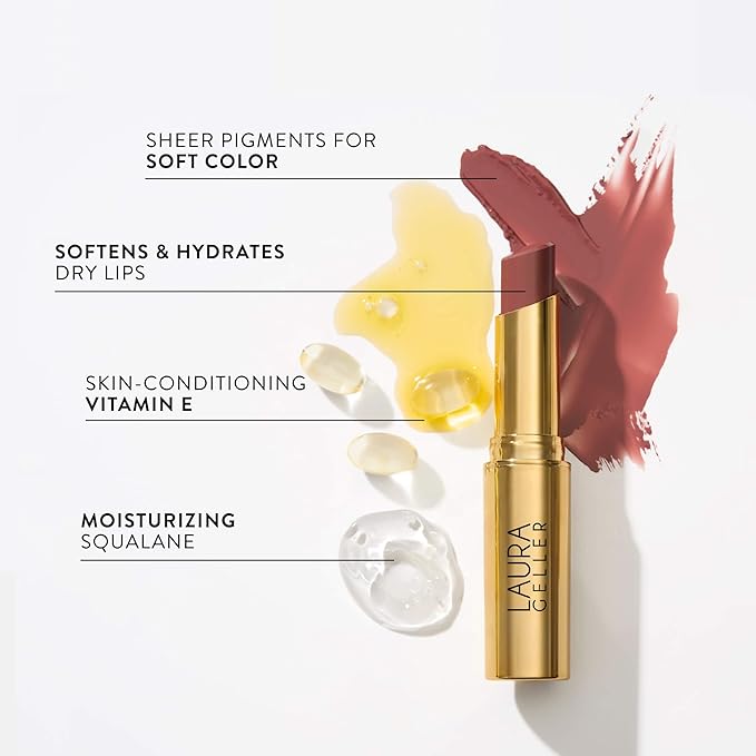 LAURA GELLER NEW YORK Jelly Balm Moisturizing Tinted Lip Balm - In the Buff - Hydrating Vitamin E - Semi-Shine Finish