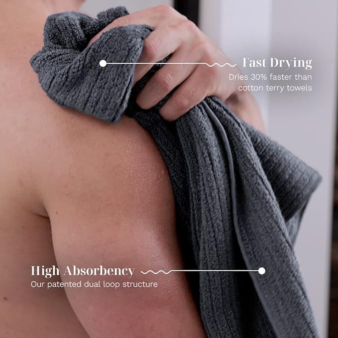LUXOME Luxury Performance 6-Piece Bath Towel Set | Dual-Loop Design | Ultra Soft | Highly Absorbent | Quick Drying | Fossil (Charcoal)