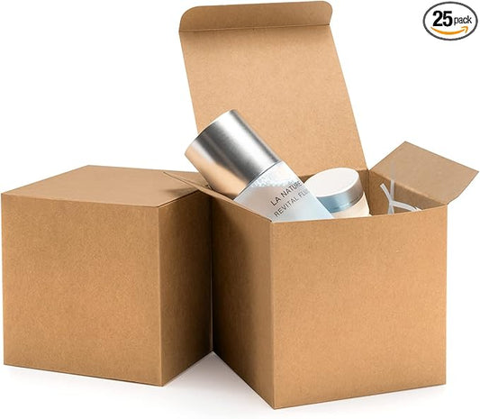 ValBox 4x4x4 Brown Gift Boxes 25PCS Kraft Paper Boxes with Lids for Gifts, Crafting, Cube, Cupcake Boxes, Easy Assemble Boxes for Party Favor