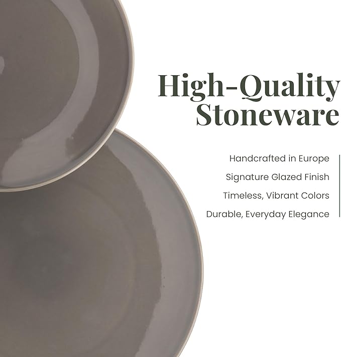 Larder & Vine Ceramic Stoneware Dinnerware 16-Piece Set, 4 Place Settings (French Gray)