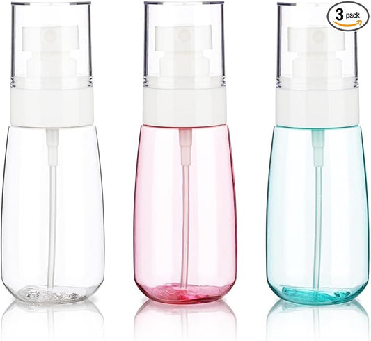 3pack Small Spray Bottle, 2oz Mini Spray Bottles, Empty Travel Spray Bottle, Fine Mist Plastic Spray Bottles (Clear+Green+Pink)