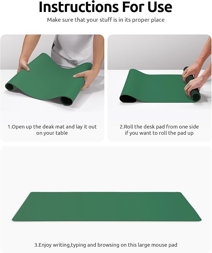 YSAGi Leather Desk Pad Protector, Office Desk Mat, Large Mouse Pad, Non-Slip PU Leather Desk Blotter, Laptop Desk Pad, Waterproof Desk Writing Pad for Office and Home (Jade Green, 31.5" x 15.8")
