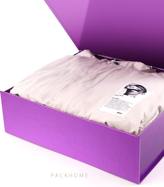 PACKHOME 17x14.5x5.5 Inches, 3 Extra Large Gift Boxes with Lids, Magnetic Closure Boxes for Clothes and Large Gifts (Glossy Purple with Grass Texture)