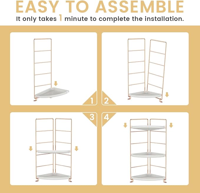 JAUNSLiANG 3-Tier Bathroom Counter Organizer Corner Bathroom Organizer Countertop, Makeup Organizer for Vanity Skincare Organizers and Storage, Perfume Organizer (Rose Gold)