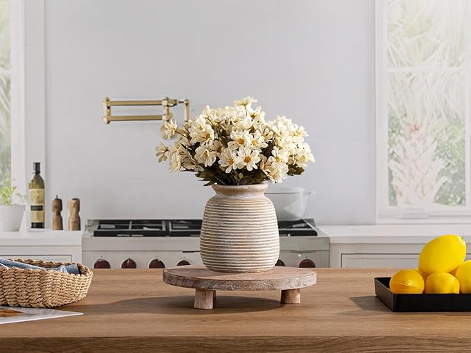 Ceramic Rustic Vase, Small Flower Farmhouse Vases Home Decor, 6“ Terracotta Pottery Decorative Pampas Vase for Table Living Room Entryway Mantel Bookshelf Bedroom Bathroom Kitchen-Yellow