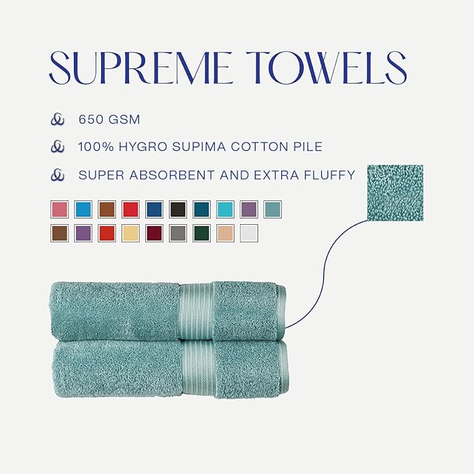 Christy Supreme Hygro 6 Piece Towel Set | Mineral Blue | 100% Luxury Supima Cotton | Ultra Soft | Super Absorbent | 650GSM | 2 Bath Towels 2 Hand Towels 2 Face Cloths