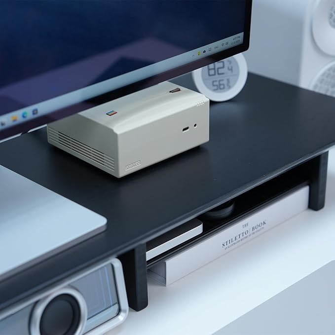 Bamboo Dual Monitor Stand Riser Black, 2-Tier Desk Monitor Riser for 2 Monitors, Supports for PC Computer Monitor, Printer, Heavy TV Riser up to 300 lbs