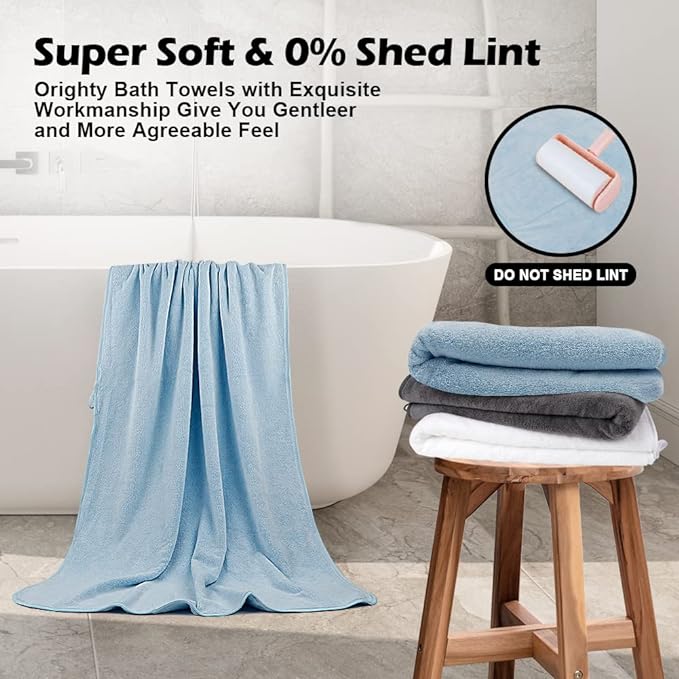 Orighty 2-Pack Microfiber Bath Towels (27'' x 54'') - Soft, Absorbent, Quick-Drying, Blue