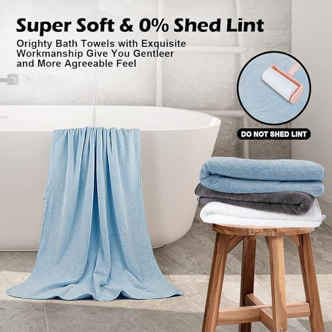 Orighty Bath Towels Pack of 4 (27’’ x 54’’) - Soft Feel Microfiber Bath Towel, Highly Absorbent Microfiber Towels for Body, Quick Drying, Bath Towel Set for Sport, Yoga, SPA, Fitness - Blue