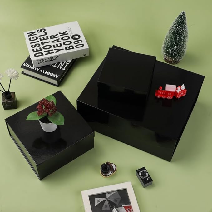 6 Pcs Small Black Gift Box 6x6x3 Inch Magnetic Gift Box Small Magnetic Box with Crinkle Paper Black Small Gift Box with Shredded Paper Luxury Gift Boxes with Lids for Presents
