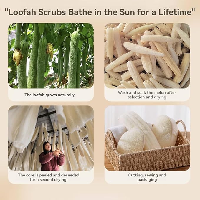 3 Pack Natural Loofah Sponge Exfoliating Body Scrubber, Made of Natural Biodegradable Shower Loufa Sponge, for Shower & Bath