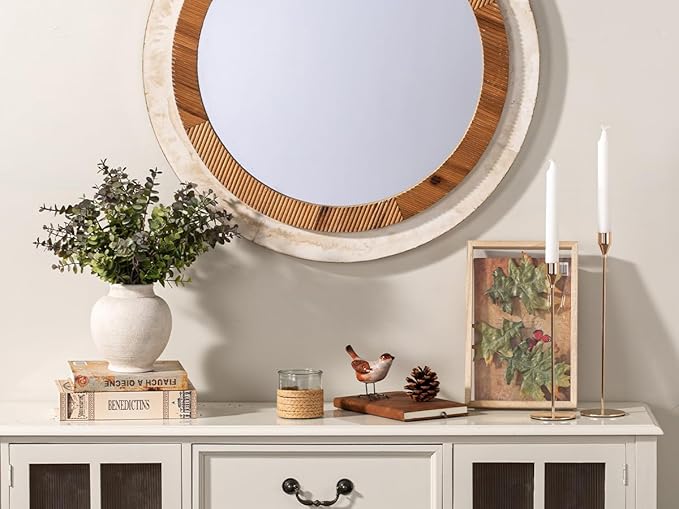 Ceramic Rustic Farmhouse Vase, 6 Inch White Small Flower Vase Decorative Vase Short Pottery Vases for Home Decor Table Living Room Entryway Mantel Bookshelf Bedroom Bathroom Kitchen - White